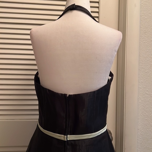 David’s Bridal Black Halter Dress Pale Green Tie Belt size 10 - Picture 5 of 11
